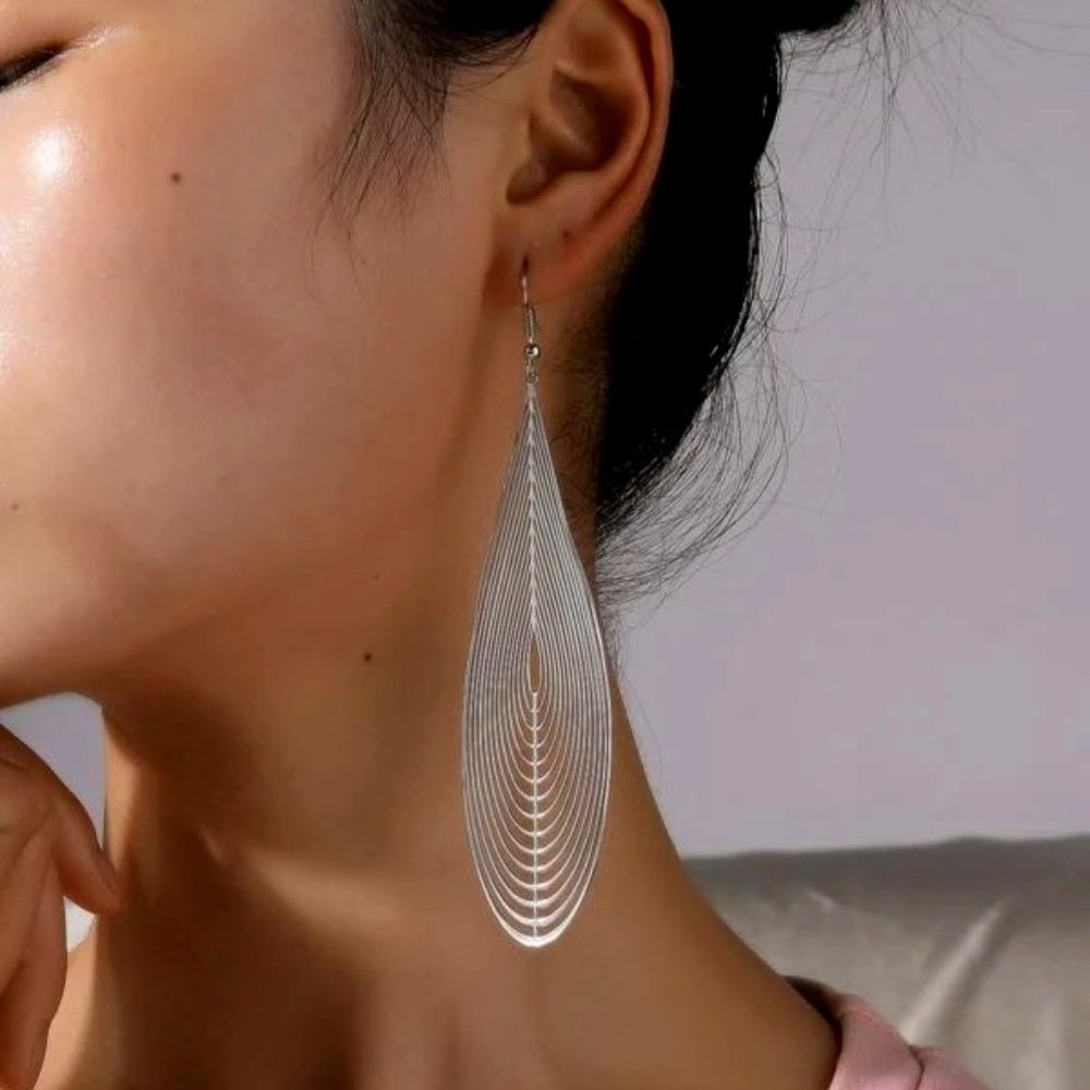 NEW Silver Hollow Out Large‎ Teardrop Water Drop Dangle Earrings